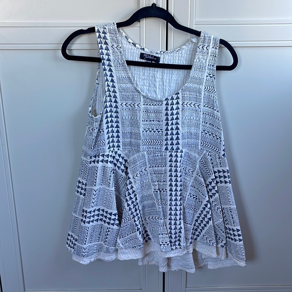 Off white and blue flowy tank